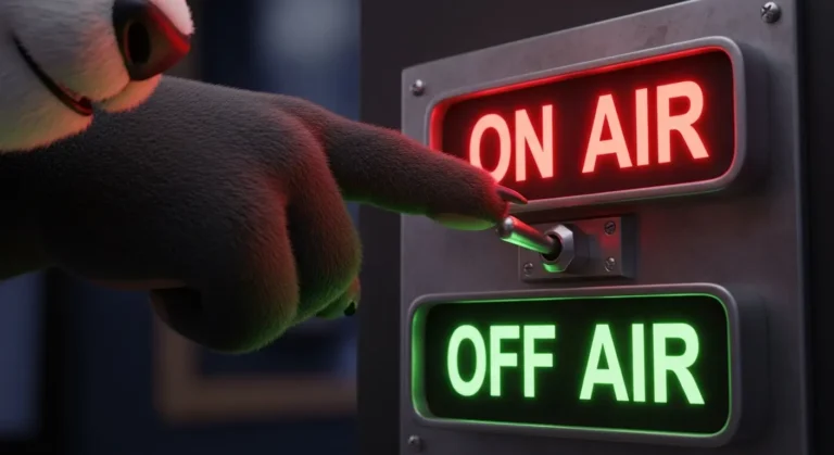 Letrero de Al Aire apagándose para mostrar Fuera del Aire, metáfora de desconexión laboral