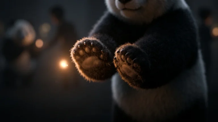 Pata de panda alcanzando una luz cálida en la oscuridad, simbolizando la esperanza de reconectar con el placer y las emociones