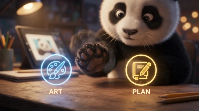 Primer plano de una pata de panda alternando entre dos tareas, simbolizando el costo mental de cambiar de tarea constantemente.